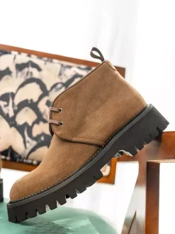 Bottines Chukka pour hommes semelle épaisse bout rond en daim et cuir