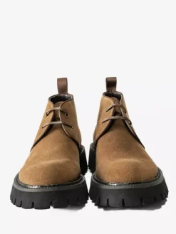 Bottines Chukka pour hommes semelle épaisse bout rond en daim et cuir