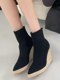 Bottines compensées en daim pour femmes bottines à bout pointu