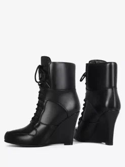 Bottines compensées noires à bout pointu et lacets pour femmes