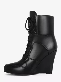 Bottines compensées noires à bout pointu et lacets pour femmes