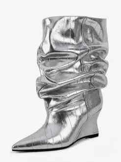 Bottines compensées noires pour femmes bout pointu motif pierre style slouchy