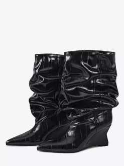 Bottines compensées noires pour femmes bout pointu motif pierre style slouchy