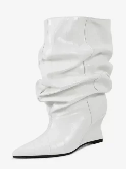 Bottines compensées noires pour femmes bout pointu motif pierre style slouchy