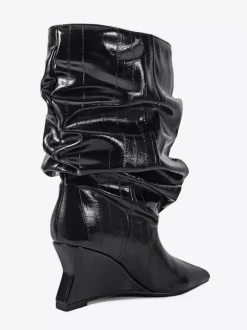 Bottines compensées noires pour femmes bout pointu motif pierre style slouchy