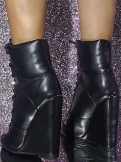 Bottines en cuir PU à bout rond et talon compensé pour femmes