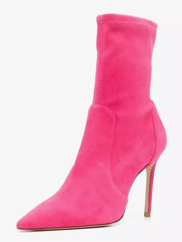 Bottines en daim à bout pointu et talons hauts pour femmes