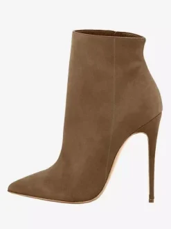 Bottines en daim marron à talons hauts et bout pointu pour femmes