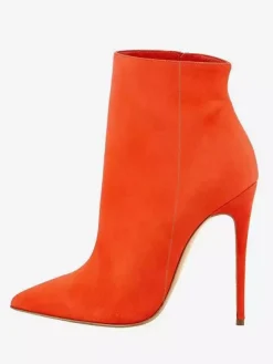 Bottines en daim marron à talons hauts et bout pointu pour femmes