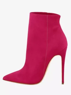 Bottines en daim marron à talons hauts et bout pointu pour femmes