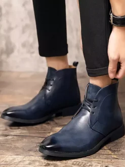Bottines à lacets en cuir à bout pointu pour homme