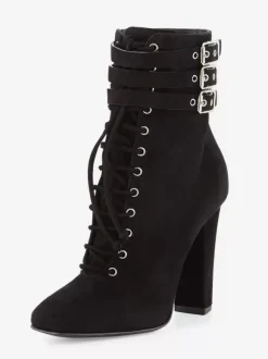 Bottines à lacets pour femmes bottines noires à bout rond avec boucle et talon épais