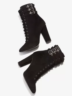Bottines à lacets pour femmes bottines noires à bout rond avec boucle et talon épais