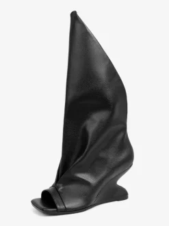 Bottines noires à bout ouvert et talon compensé