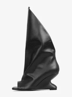 Bottines noires à bout ouvert et talon compensé