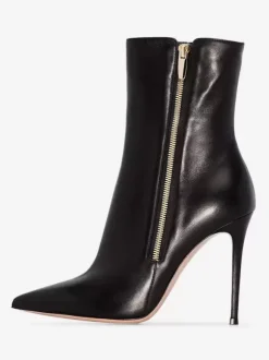 Bottines noires à bout pointu avec fermeture éclair et bottes à talons hauts pour femmes