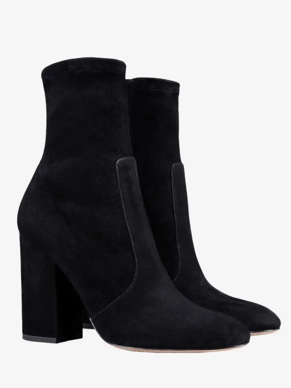 Bottines noires à bout pointu et talon épais pour femmes chaussures
