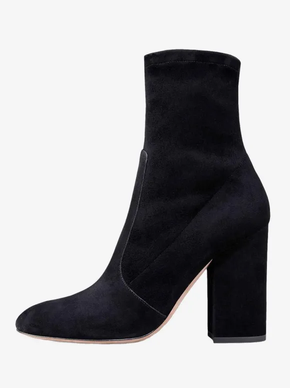 Bottines noires à bout pointu et talon épais pour femmes chaussures