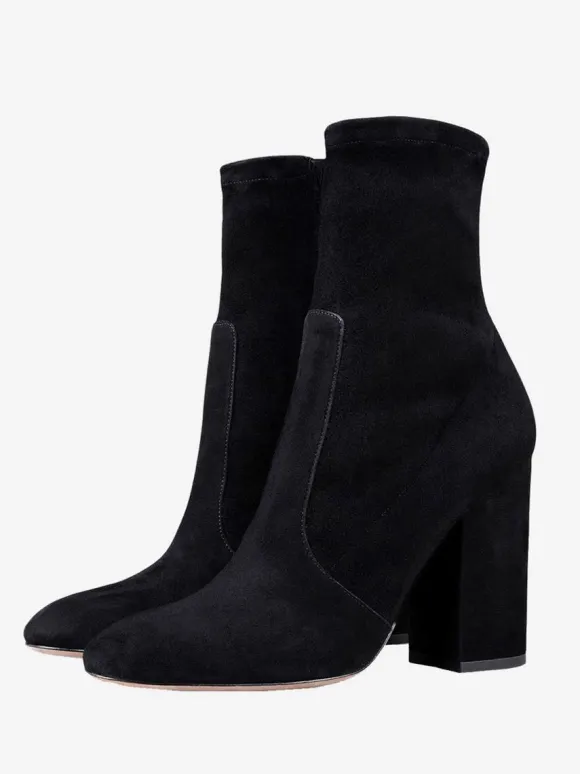 Bottines noires à bout pointu et talon épais pour femmes chaussures