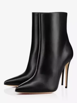 Bottines Noires Chaussures À Talons Aiguilles À Bout Pointu Pour Femmes