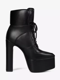 Bottines noires à lacets et plateformes pour femmes bottines à talons épais