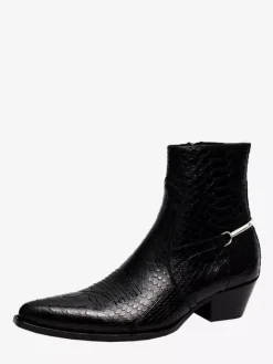 Bottines noires pour homme bout pointu motif serpent détail chaîne