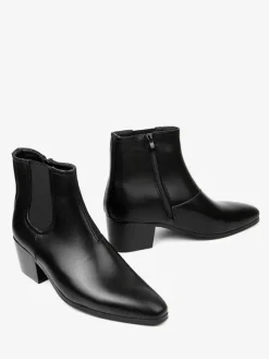 Bottines noires pour hommes bout pointu talon compensé style Chelsea