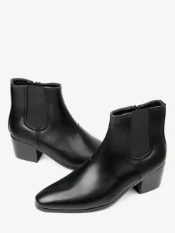 Bottines noires pour hommes bout pointu talon compensé style Chelsea