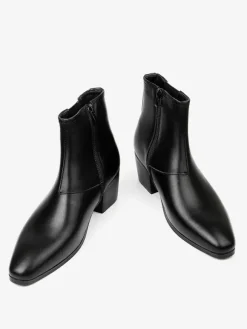 Bottines noires pour hommes bout pointu talon compensé style Chelsea