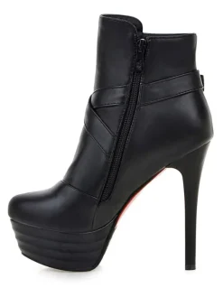 Bottines noires à talons hauts Bottines à plateforme Boucle pour femme Bottes courtes à talons aiguilles