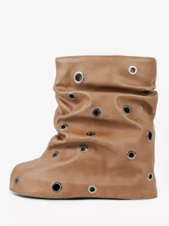 Bottines plates pour femmes bout rond et détails métalliques