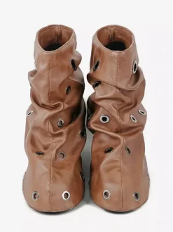 Bottines plates pour femmes bout rond et détails métalliques