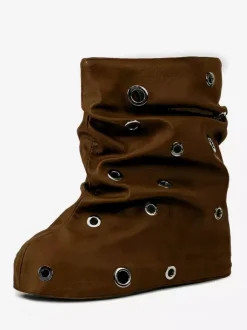 Bottines plates pour femmes bout rond et détails métalliques