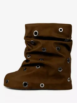 Bottines plates pour femmes bout rond et détails métalliques