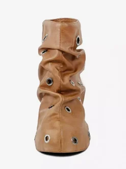 Bottines plates pour femmes bout rond et détails métalliques