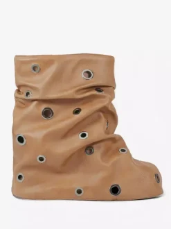 Bottines plates pour femmes bout rond et détails métalliques