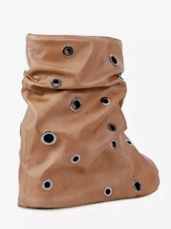 Bottines plates pour femmes bout rond et détails métalliques