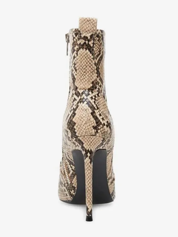 Bottines pour femmes en cuir Synthétique imprimé python bout pointu talon aiguille bottes à talons hauts