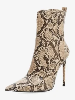 Bottines pour femmes en cuir Synthétique imprimé python bout pointu talon aiguille bottes à talons hauts