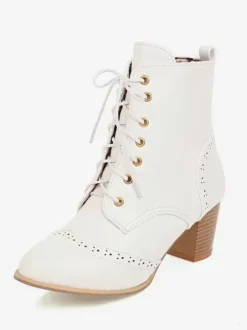 Bottines pour femmes kaki bottines en cuir PU bout pointu talon épais