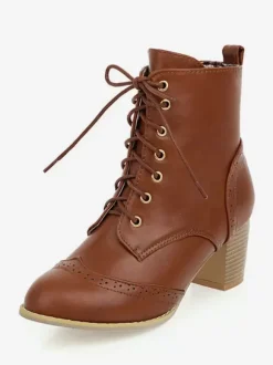 Bottines pour femmes kaki bottines en cuir PU bout pointu talon épais
