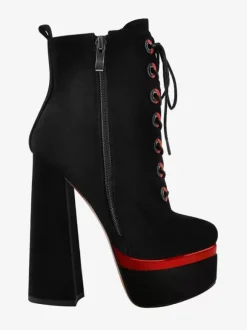Bottines Pour Femmes Noir À Lacet Plateforme Talon Épais Bout Rond En Cuir PU