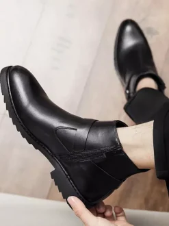 Bottines pour hommes bout bruni fermeture éclair latérale harnais chaussures imperméables antidérapantes