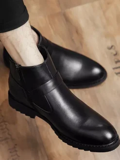 Bottines pour hommes bout bruni fermeture éclair latérale harnais chaussures imperméables antidérapantes