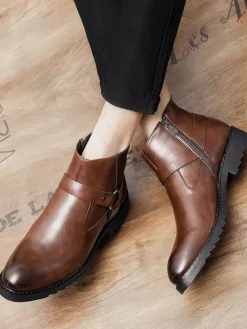 Bottines pour hommes bout bruni fermeture éclair latérale harnais chaussures imperméables antidérapantes