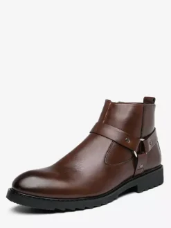 Bottines pour hommes bout bruni fermeture éclair latérale harnais chaussures imperméables antidérapantes