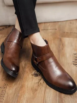 Bottines pour hommes bout bruni fermeture éclair latérale harnais chaussures imperméables antidérapantes