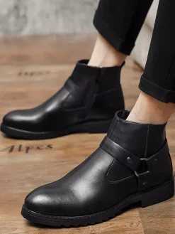 Bottines pour hommes bout bruni fermeture éclair latérale harnais chaussures imperméables antidérapantes