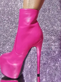 Bottines roses à plateforme pour femmes  bout rond  bottillons à talons hauts