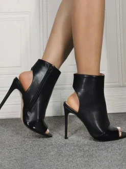 Bottines à sandales noires Peep Toe Stiletto Slingbacks Bottines pour femmes